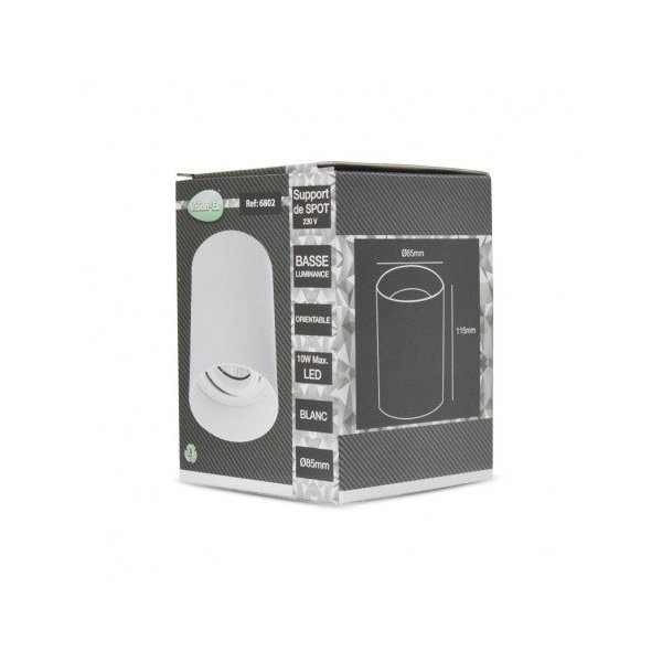 Support de Spot GU10 Saillie - Cylindre Blanc Basse Luminance