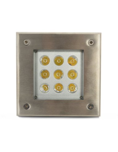 Spot LED COB encastre sol 9W - IP67 - Carré - Inox 316L - 3000°K