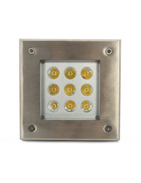 Spot LED COB encastre sol 9W - IP67 - Carré - Inox 316L - 3000°K