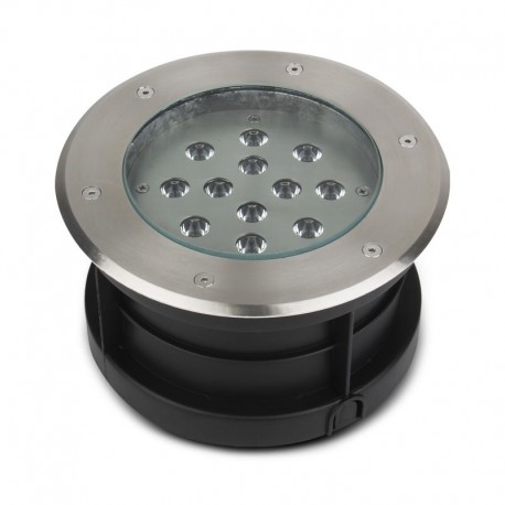 Spot LED encastre sol 12W - IP67 - Rond - 3000°K - Inox 316 L