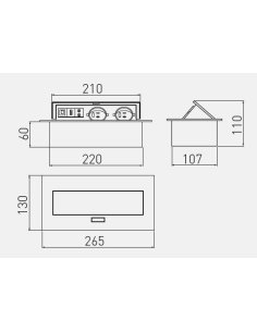 Boîte Extension Bureau Encastrée Rectangle 2 prises 2P+T et 1 USB, Ethernet, Audio 2