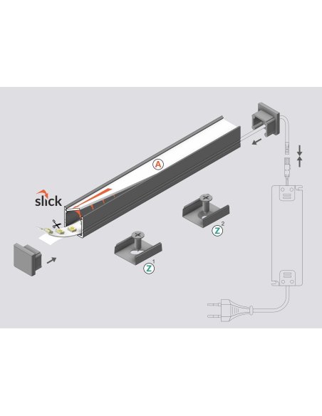 Profile LED Fin10 Noir 2000mm