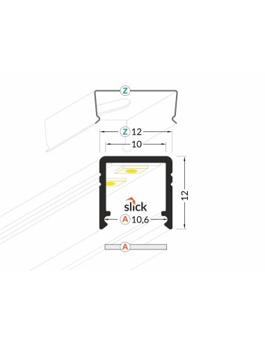 Profile LED Fin10 Noir 2000mm