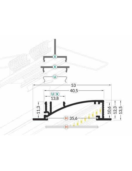 Profile LED Reflex ALU Brut 2000mm
