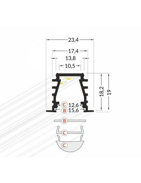 Profile LED Profond Alu Brut 1000mm
