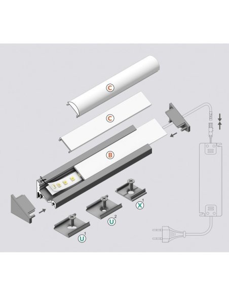 Profile LED Angle 30 / 60 ALU Brut 1000mm