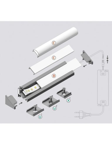 Profile LED Angle 30 / 60 ALU Brut 2000mm