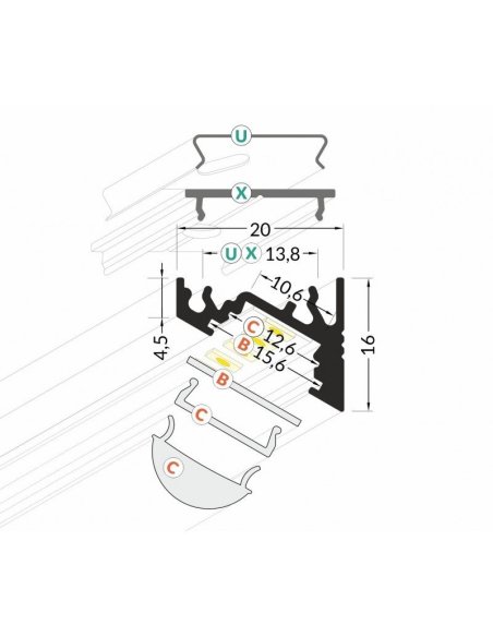 Profile LED Angle 30 / 60 ALU Brut 1000mm