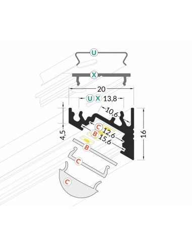 Profile LED Angle 30 / 60 ALU Brut 2000mm