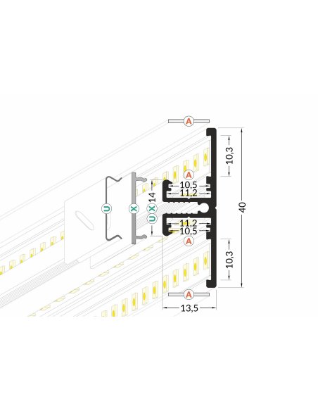 Profile Led Arriere Alu Noir 2000mm