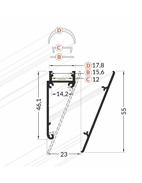 Profile LED Mur ALU Brut 1000mm