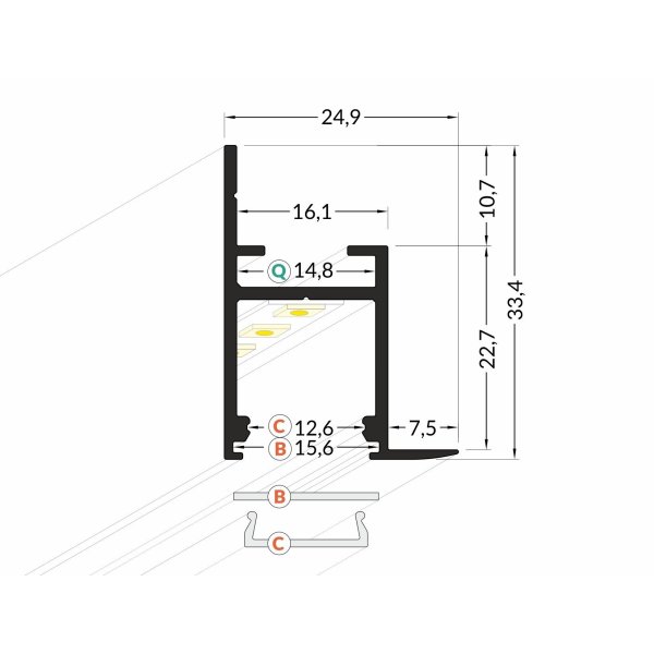 Profilé LED Cadre14 Alu Anodisé 2000mm