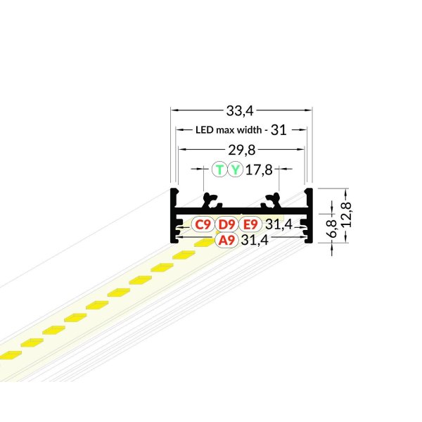Profilé LUMI30-01 Anodisé 1000mm