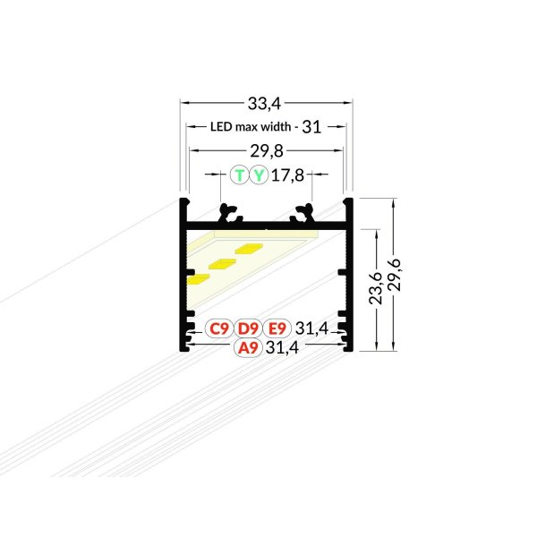Profilé LUMI30-02 Anodisé 2000mm