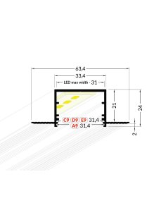 Profilé LUMI30-05 Anodisé 2000mm 2