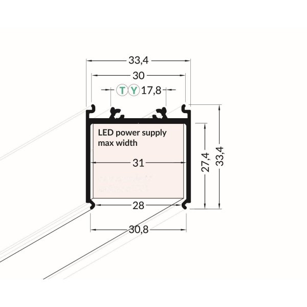 Profilé LUMI30-08 Blanc 2000mm