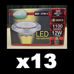 13 x Ampoule LED AR111 G53 12V 12 Watt 3000°K SILVER BOITE