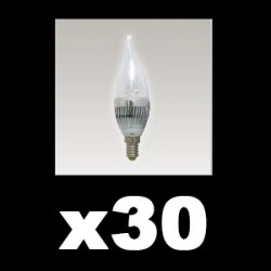 30 x Ampoule LED 3 WATT FLAMME E14 3100°K BLISTER 140 LUMENS