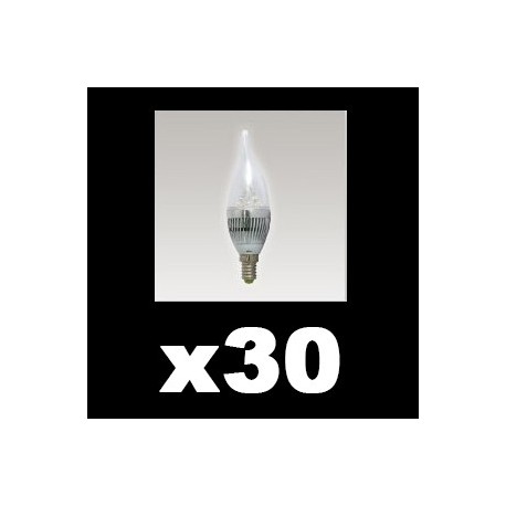 30 x Ampoule LED 3 WATT FLAMME E14 3100°K BLISTER 140 LUMENS