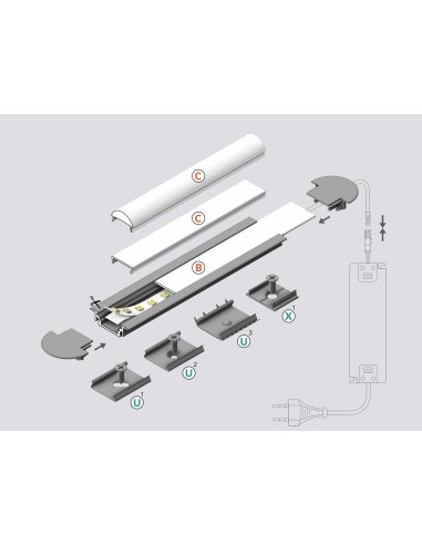 Profile LED Rainure ALU Noir 1000mm