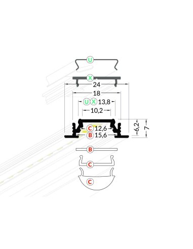 Profile LED Rainure ALU Noir 1000mm