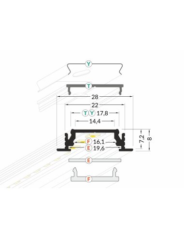 Profile LED Rainure14 ALU Blanc 1000mm