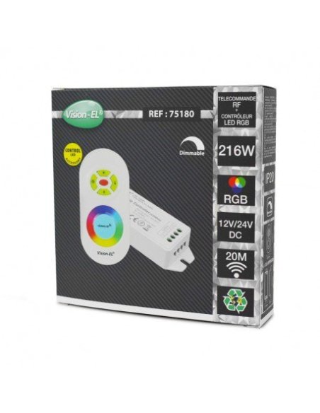 TELECOMMANDE RF + CONTROLEUR LED RGB 216 W 12V/24V DC