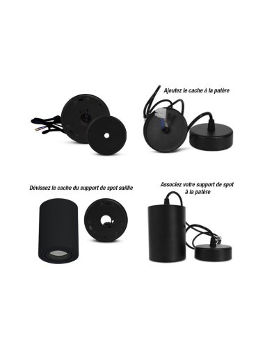Patère pour suspension Spot Saillie Noire