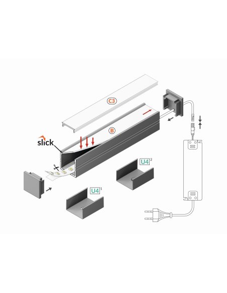 PROFILE LED FIN16 2000MM ALU BRUT*