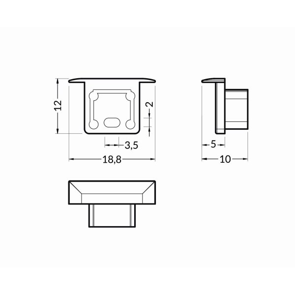 Terminaison Profile LED Fin10-R Noir (x2)
