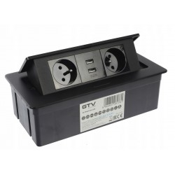 Boîte Extension Bureau Encastrée Rectangle 2 prises noires 2P+T et 2 prises USB NOIRE