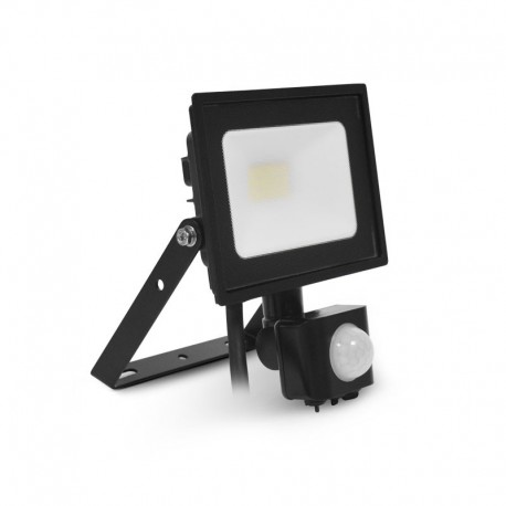 PROJECTEUR LED Noir - Plat 230 V 10 WATT + DETECTEUR IP65 3000°K
