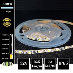 BANDE LED 12V S-Shape - SMD2835 - 72LEDs/m 7.2W/m 9000°K 5m IP65