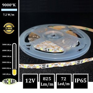BANDE LED 12V S-Shape - SMD2835 - 72LEDs/m 7.2W/m 9000°K 5m IP65