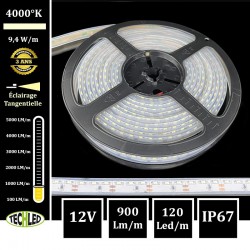 BANDE LED 12V Tangentielle - SMD335 - 120LEDs/m 9.6W/m 4000°K 5m IP67