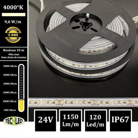 BANDE LED 24V SMD2835 120LEDs/m CC_Strip 9.6W/m 4000°K IP67 10m