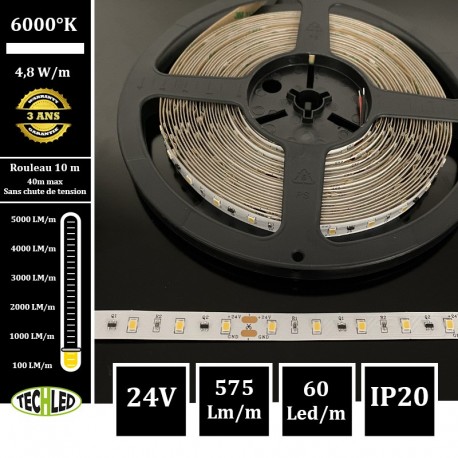 BANDE LED 24V SMD2835 60LEDs/m CC_Strip 4.8W/m 6000°K IP20 10m