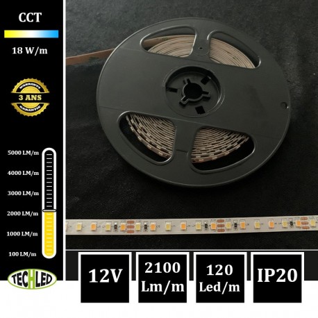 BANDE LED 12V - CCT - SMD2835 - 120LEDs/m 18W/m 2700°K/6500°K 5m IP20