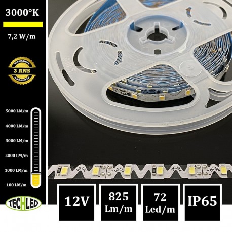 BANDE LED 12V S-Shape - SMD2835 - 72LEDs/m 7.2W/m 3000°K 5m IP65