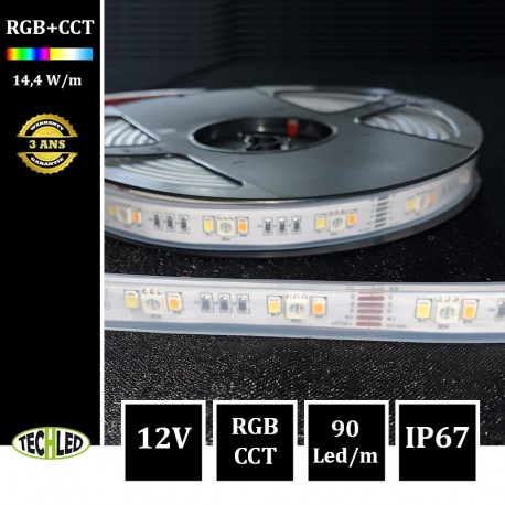 BANDE LED 12V - SMD5050+3528 - 90LEDs/m 14.4W/m CW + RGB + WW 5m IP67