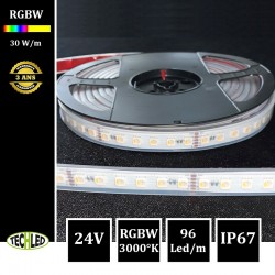 Bande LED 5050 96Led/m 30W/m 12/14mm 24V IP67 RGBW (3000K)