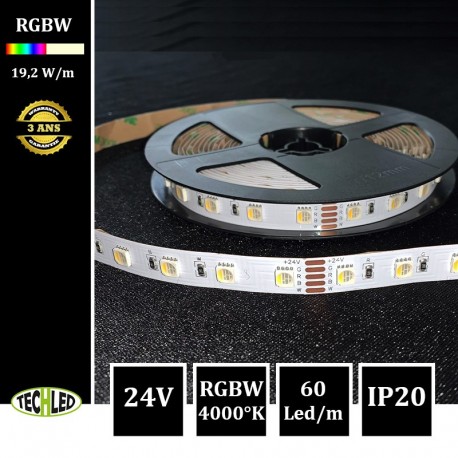 Bande LED 5050 60Led/m 19,2W/m 12mm 24V IP20 RGBW (4000K)