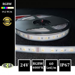 Bande LED 5050 60Led/m 19,2W/m 12/14mm 24V IP67 RGBW (4000K)