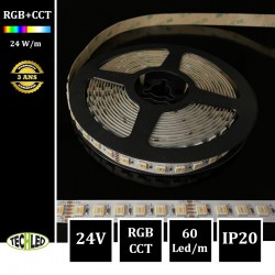 Bande LED 5050 60Led/m 24W/m 12mm 24V IP20 RGBCCT