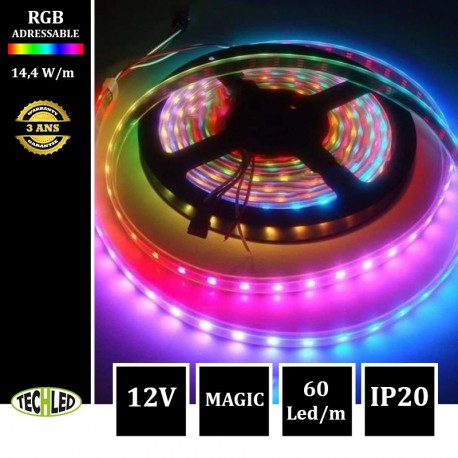 Ruban LED 24V DC 60LED/m RGB 2m IP65 Largeur 10mm Coupe tous les