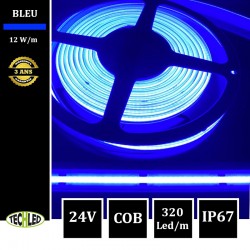 BANDE LED 24V COB 320LEDs/m 12W/m Bleu 5m IP67