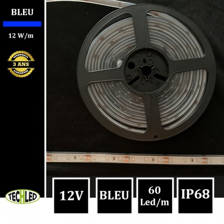 BANDE LED 12V - SMD2835 - 60LEDs/m 12W/m Bleu 5m IP68