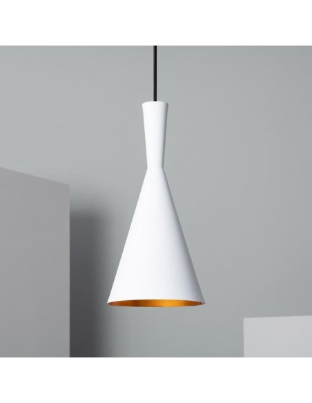 Suspension Conique E27 Blanc/Doré