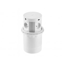 Boîte Extension Bureau Encastrée Rond Ø145 Blanc 4 prises + 2 USB + 2RJ45 + induction 5W