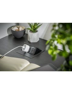 Boîte Extension Bureau Encastrée Rectangle Blanc 1 prise + 2 USB 2